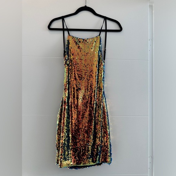 REVOLVE about us sequin mini dress open back orange/yellow formal party event S - Picture 8 of 14